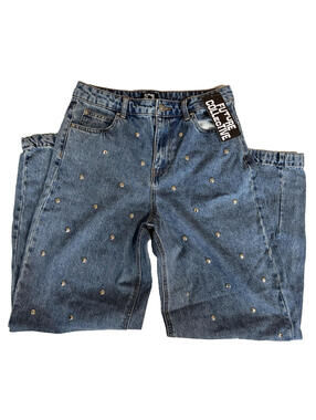 Future Collective Studded Barrel Leg Denim Blue Jeans Mid Rise Size 6 NEW!  NWT